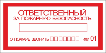 B43 ответственный за пожарную безопасность (пленка, 200х100 мм) - Знаки безопасности - Вспомогательные таблички - магазин "Охрана труда и Техника безопасности"