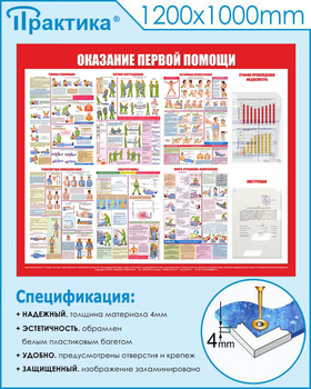 С17 Стенд оказание первой помощи (1200х1000мм, Пластик ПВХ 3 мм, Карманы, Прямая печать на пластик ) - Стенды - Стенды по первой медицинской помощи - магазин "Охрана труда и Техника безопасности"