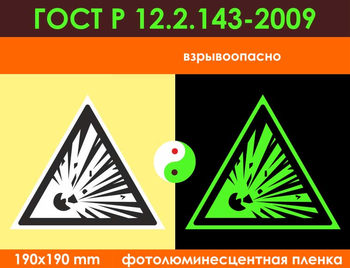 W02 взрывоопасно (фотолюминесцентная пленка ГОСТ 34428-2018, 200х200 мм) - Знаки безопасности - Фотолюминесцентные знаки - магазин "Охрана труда и Техника безопасности"